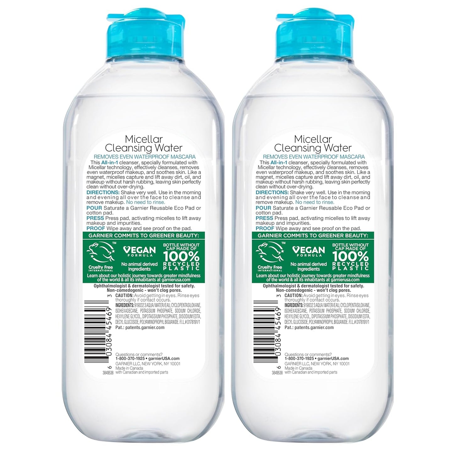 Garnier Micellar Water for Waterproof Makeup, Hydrating Facial Cleanser & Makeup Remover, Suitable for Sensitive Skin, Vegan, Cruelty Free, 13.5 Fl Oz (400Ml), 2 Count